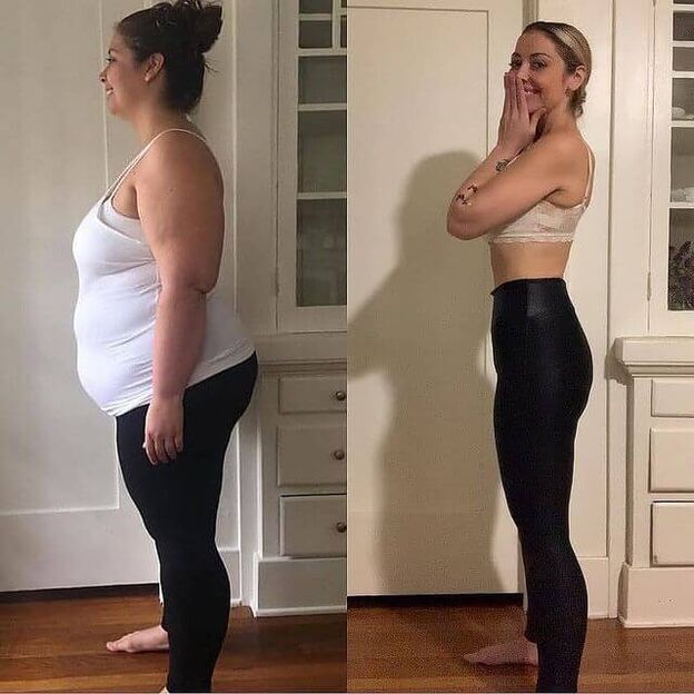 Woman before and after taking abslim